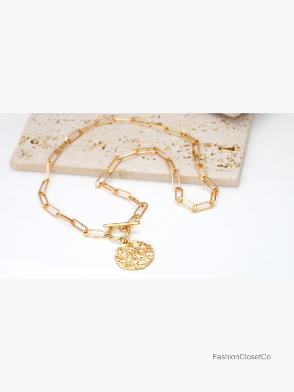 Chunky Gold Plated Paperclip Chain Heart Pendant Necklace 18K - Picture 7 of 7